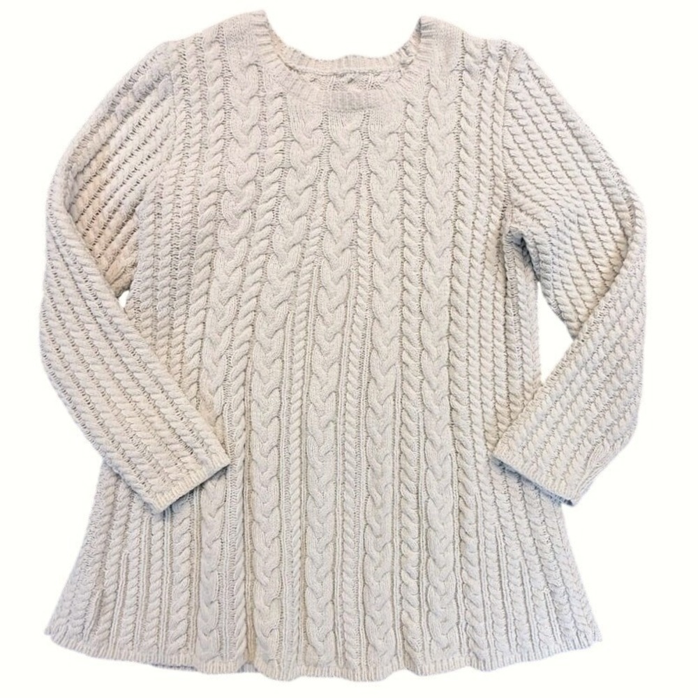 J Jill Cream Chenille‎ Cable Knit Sweater Womens Crew Neck Fisherman Minimalist